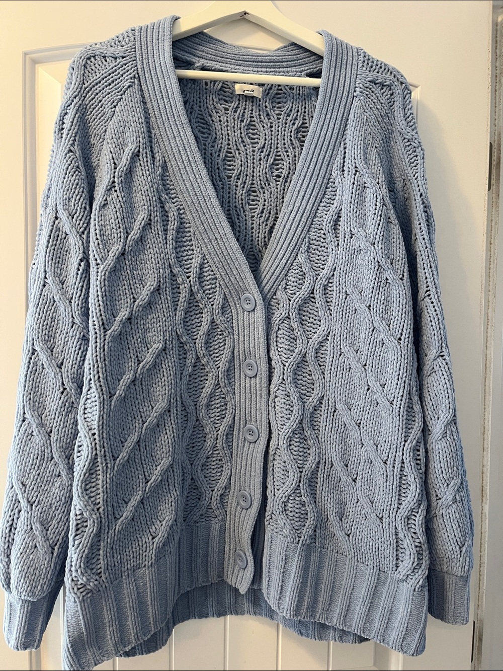 aerie Light Blue Cable Knit Button-Up Cardigan